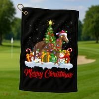 Horse Xmas Tree Lighting Santa Horse Christmas Gift Golf Towel thumb 1