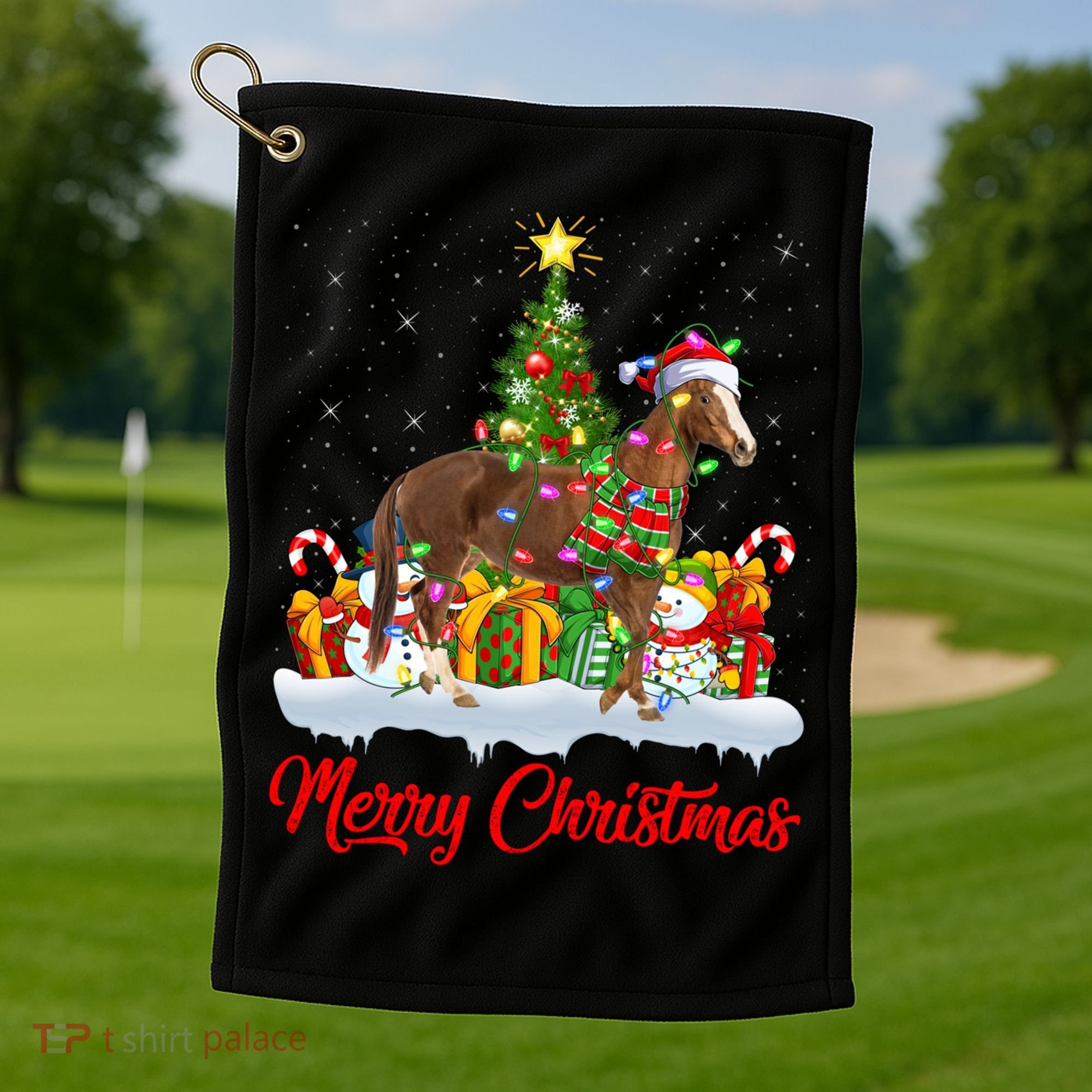 Horse Xmas Tree Lighting Santa Horse Christmas Gift Golf Towel