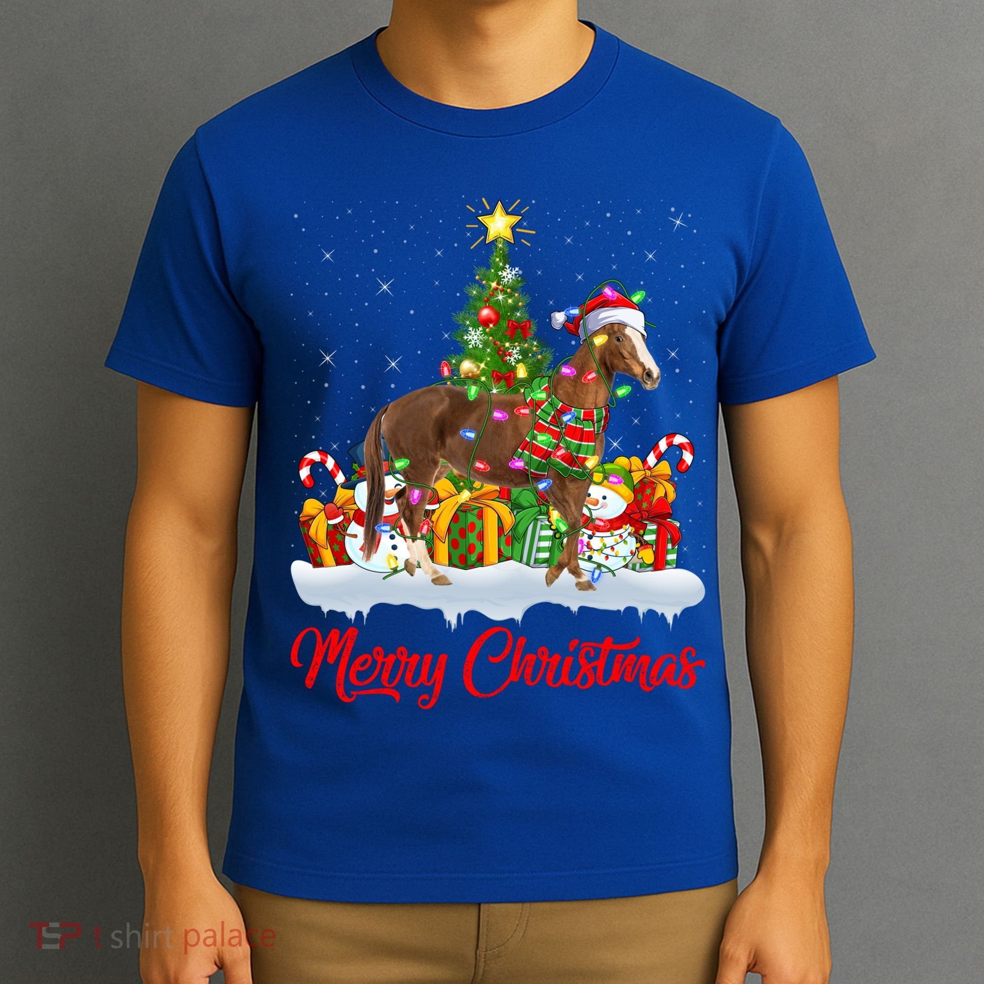 Horse Xmas Tree Lighting Santa Horse Christmas Gift T-Shirt