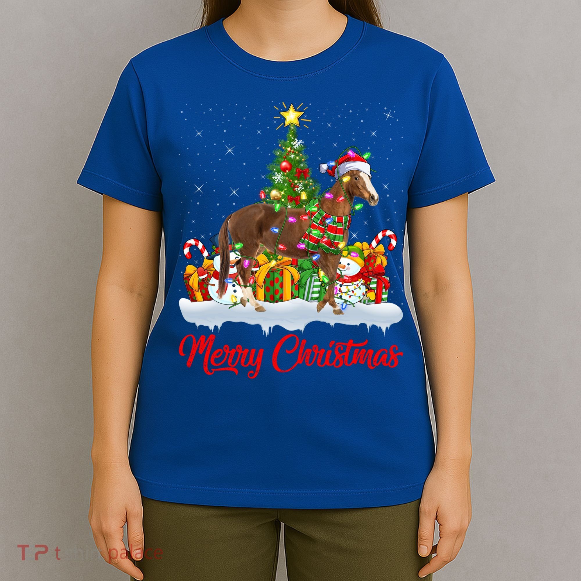 Horse Xmas Tree Lighting Santa Horse Christmas Gift T-Shirt