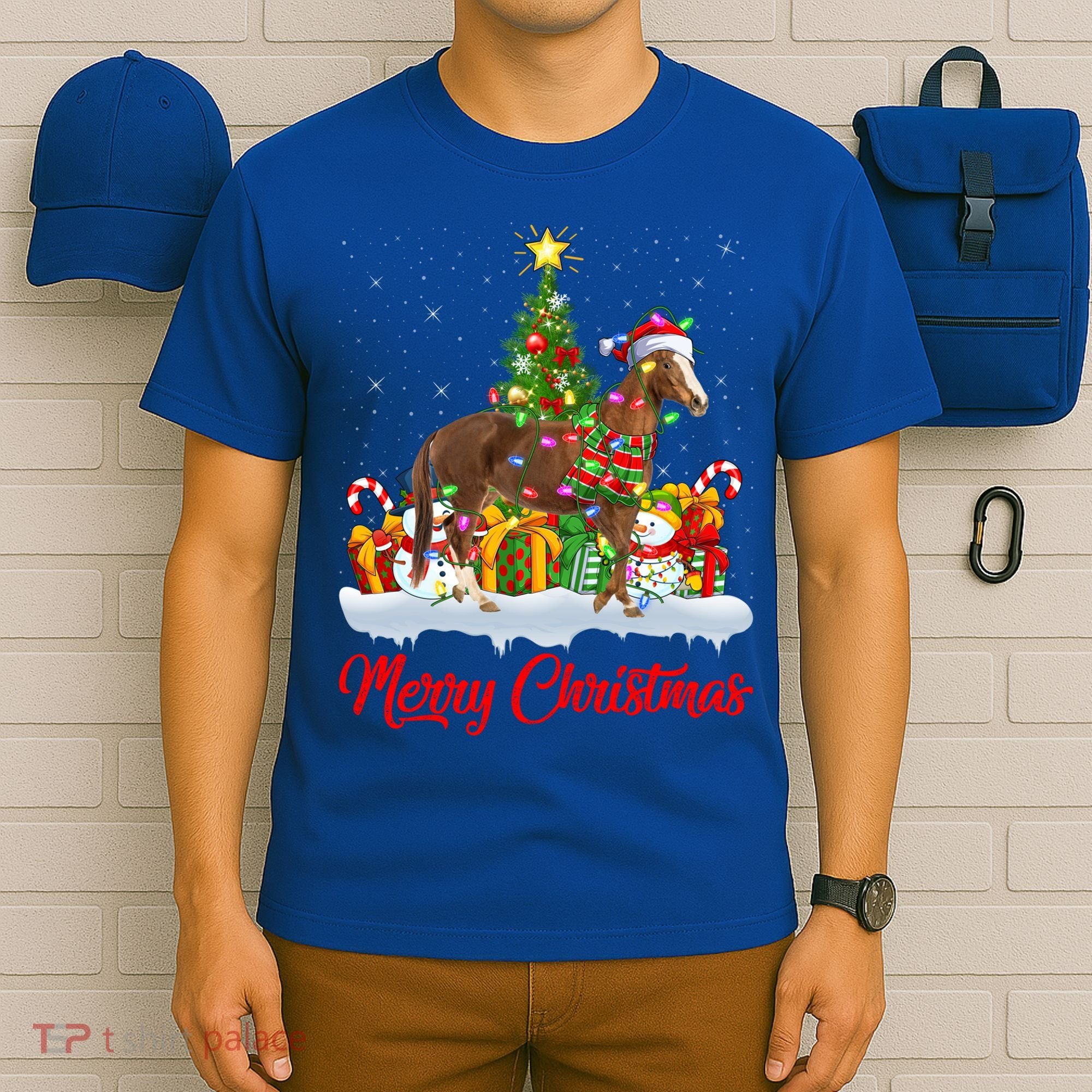 Horse Xmas Tree Lighting Santa Horse Christmas Gift T-Shirt