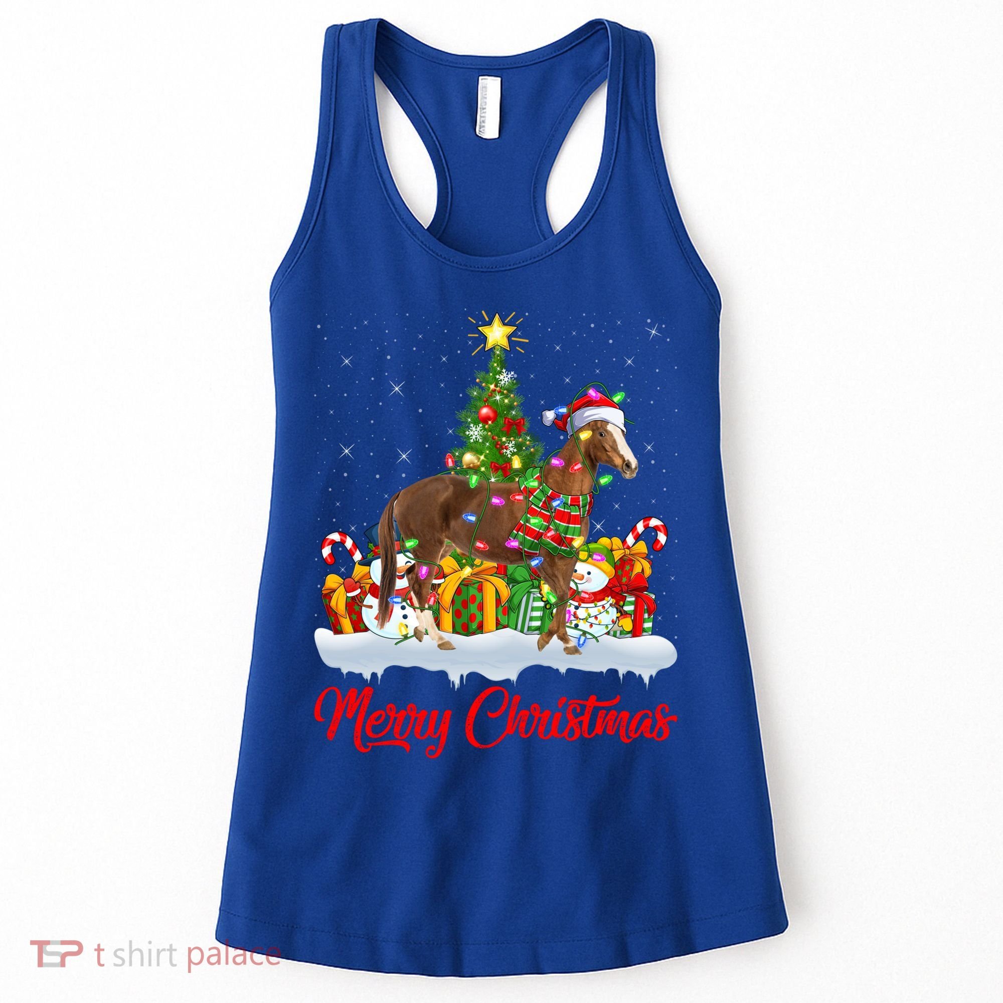Horse Xmas Tree Lighting Santa Horse Christmas Gift Women's Tank Top