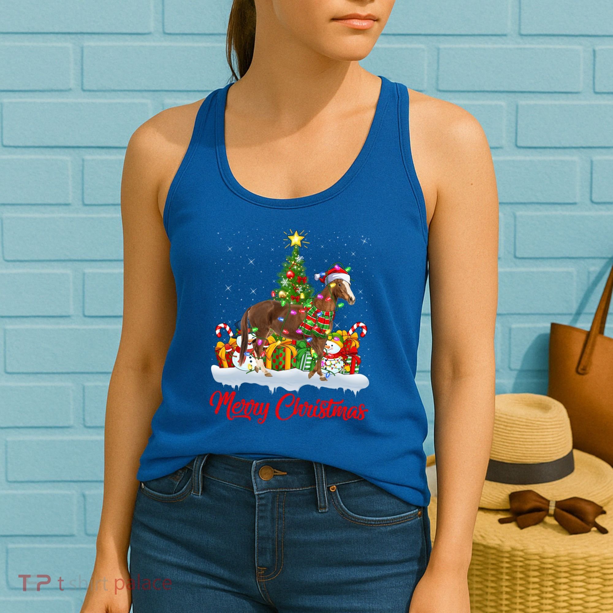 Horse Xmas Tree Lighting Santa Horse Christmas Gift Women's Tank Top