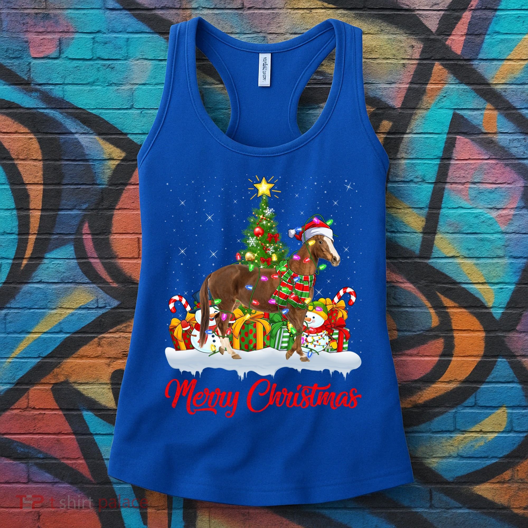 Horse Xmas Tree Lighting Santa Horse Christmas Gift Women's Tank Top