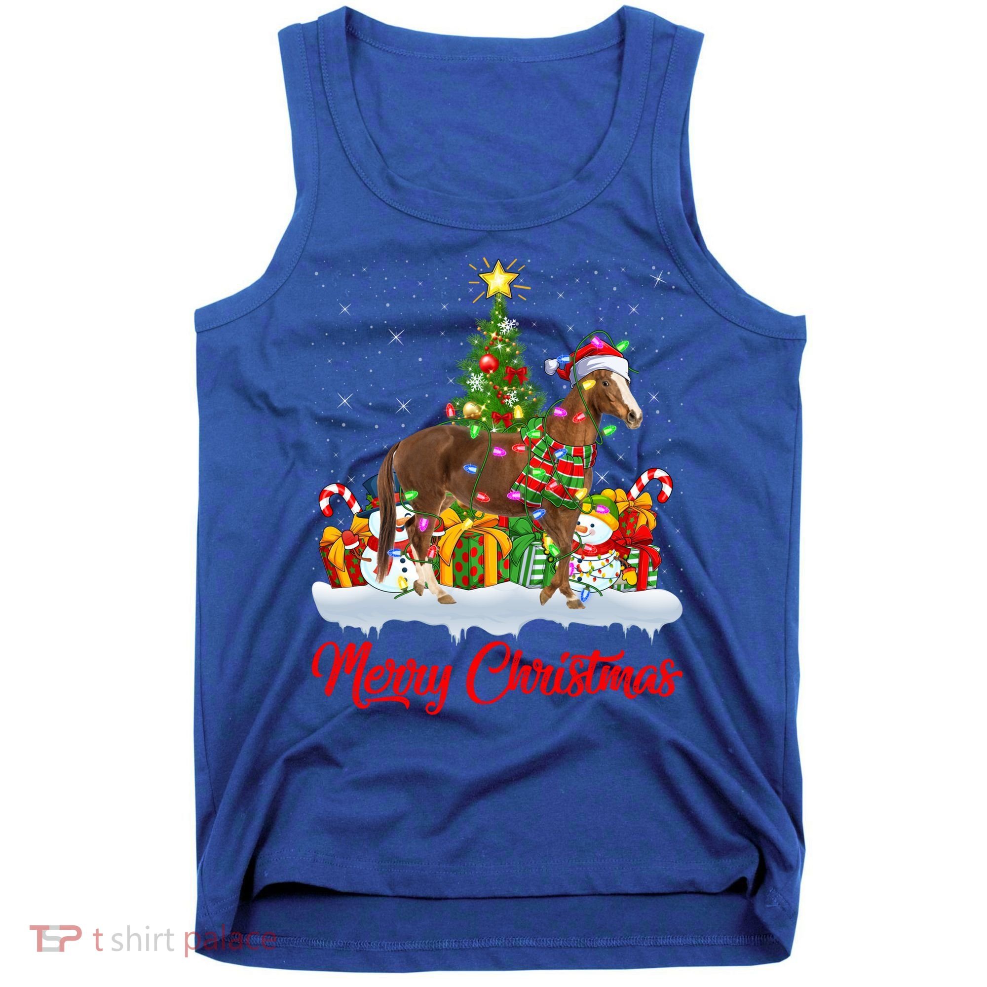 Horse Xmas Tree Lighting Santa Horse Christmas Gift Tank Top