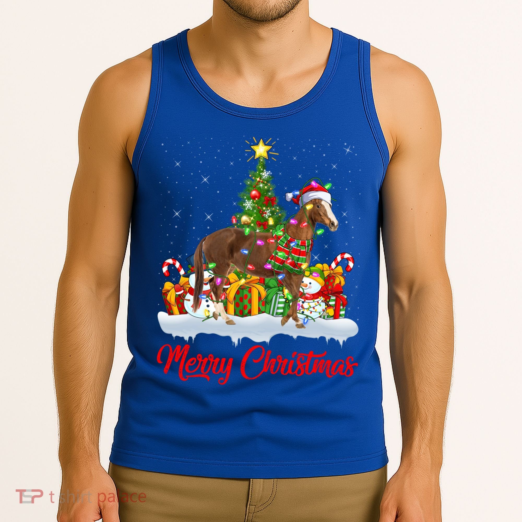 Horse Xmas Tree Lighting Santa Horse Christmas Gift Tank Top