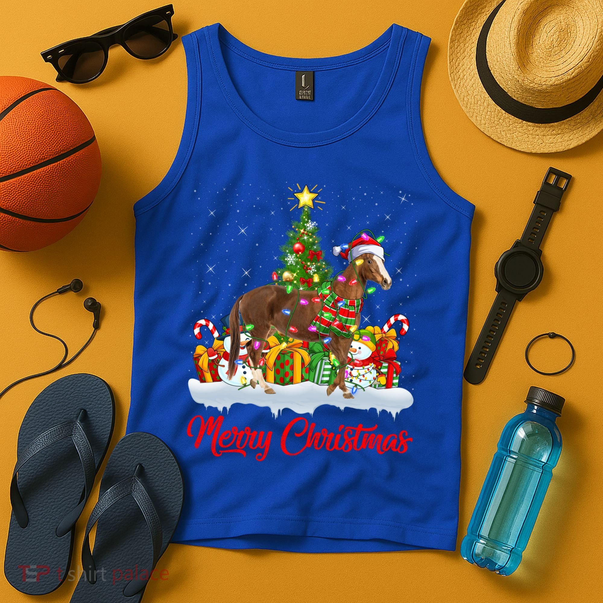 Horse Xmas Tree Lighting Santa Horse Christmas Gift Tank Top