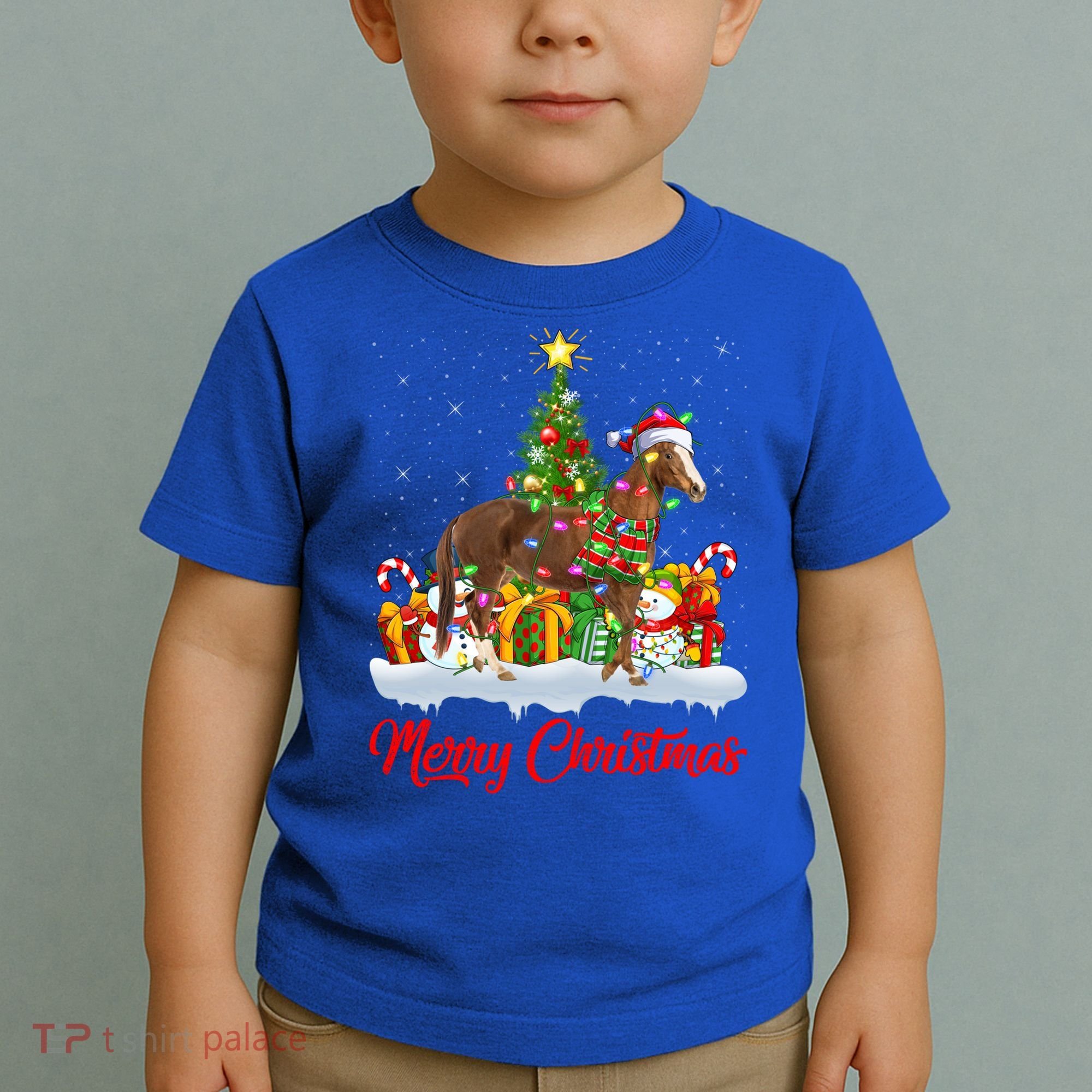 Horse Xmas Tree Lighting Santa Horse Christmas Gift Toddler T-Shirt
