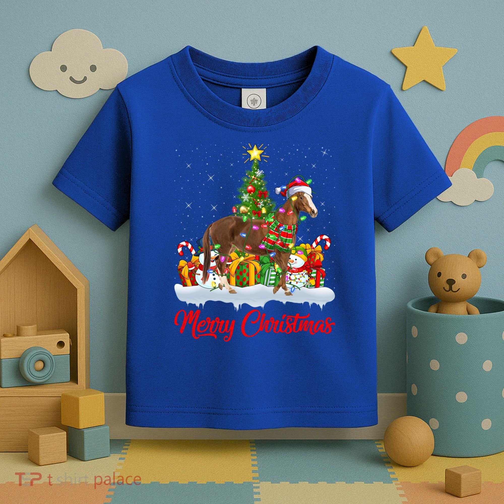 Horse Xmas Tree Lighting Santa Horse Christmas Gift Toddler T-Shirt