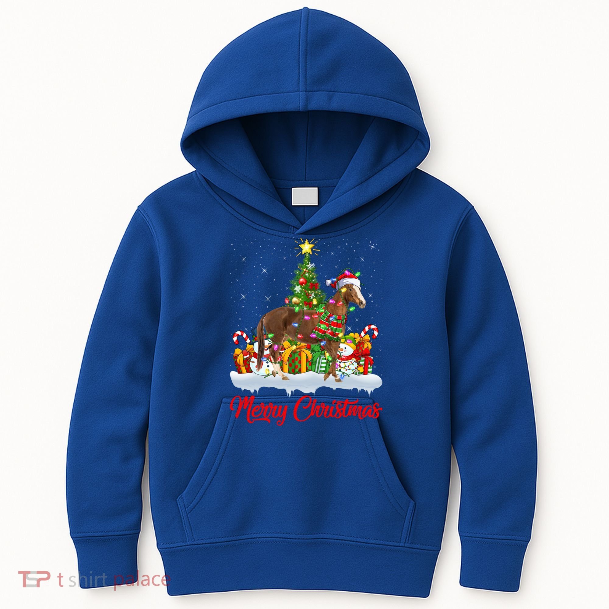 Horse Xmas Tree Lighting Santa Horse Christmas Gift Kids Hoodie