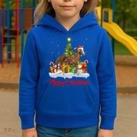 Horse Xmas Tree Lighting Santa Horse Christmas Gift Kids Hoodie thumb 3