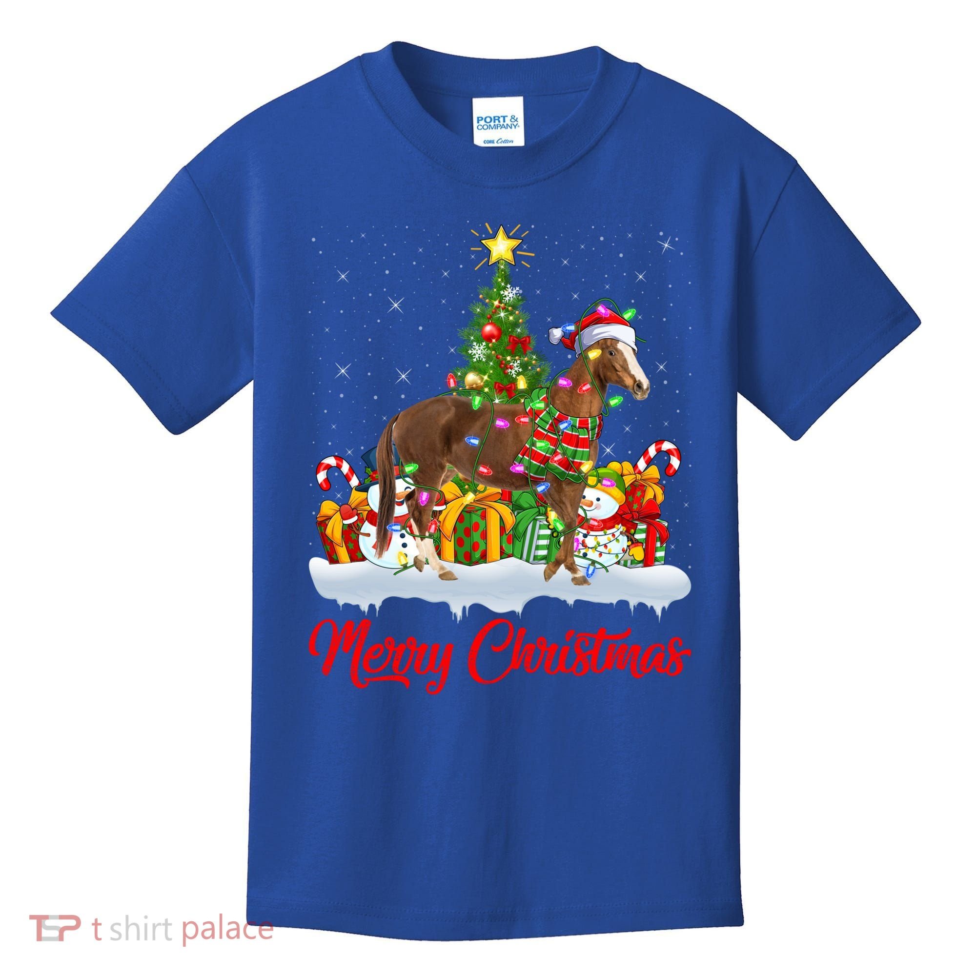 Horse Xmas Tree Lighting Santa Horse Christmas Gift Kids T-Shirt