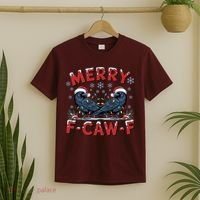 Have Yourself A Merry F-Caw-F Christmas Funny Crow T-Shirt thumb 2