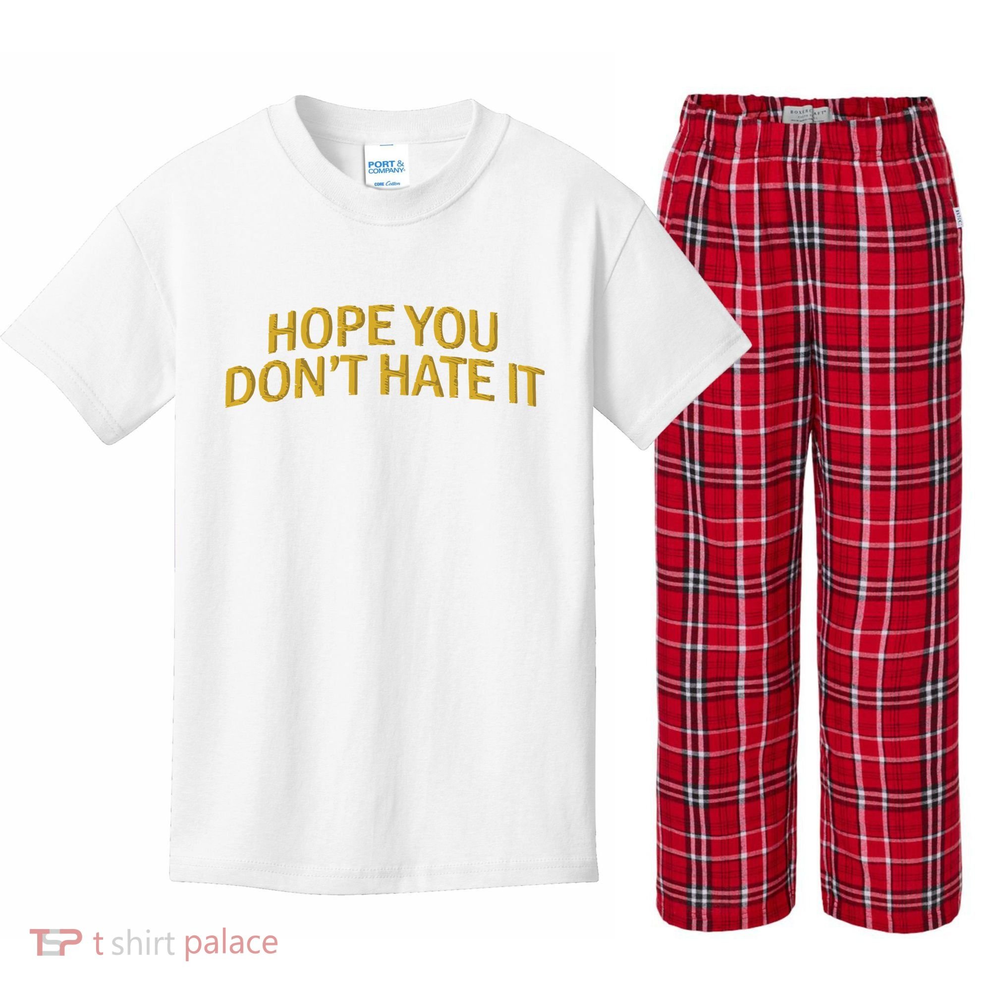 Hope You Don’t Hate It Embroidery Hat Cap Kids Plaid Pajama Set