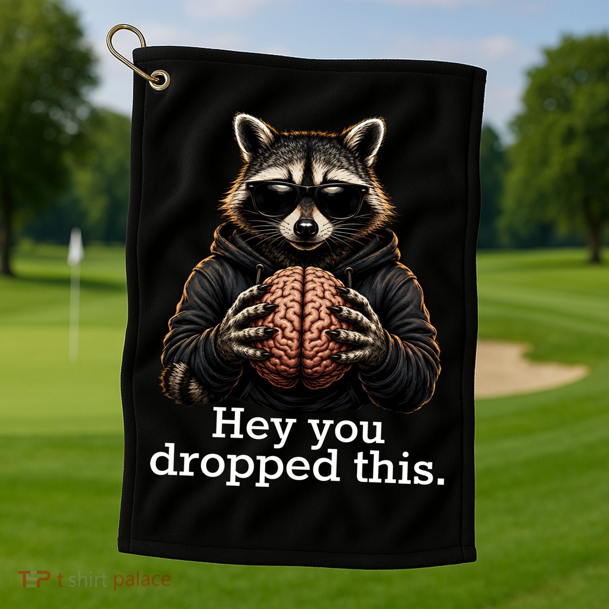 Hey You Dropped This Funny Raccoon Brain Meme Golf Towel