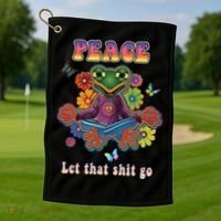 Hippie Yoga Gift Let That Shit Go Buddha Frog Gift Golf Towel thumb 1