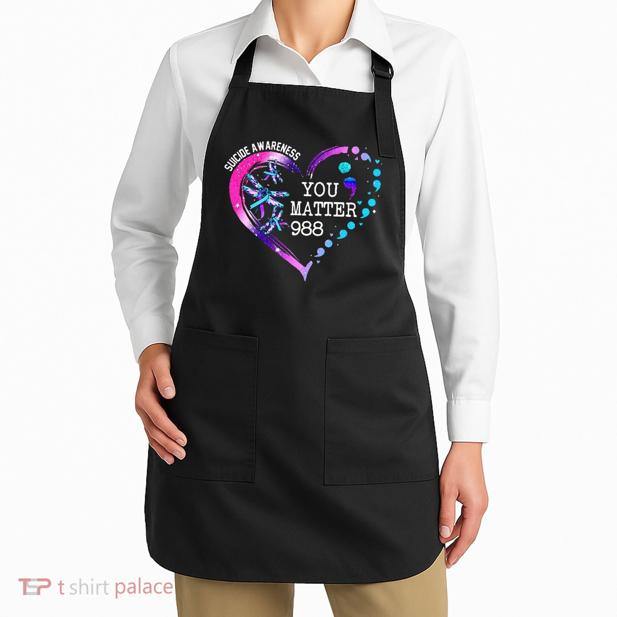 Heart You Matter 988 Suicide Prevention Awareness Dragonfly Apron