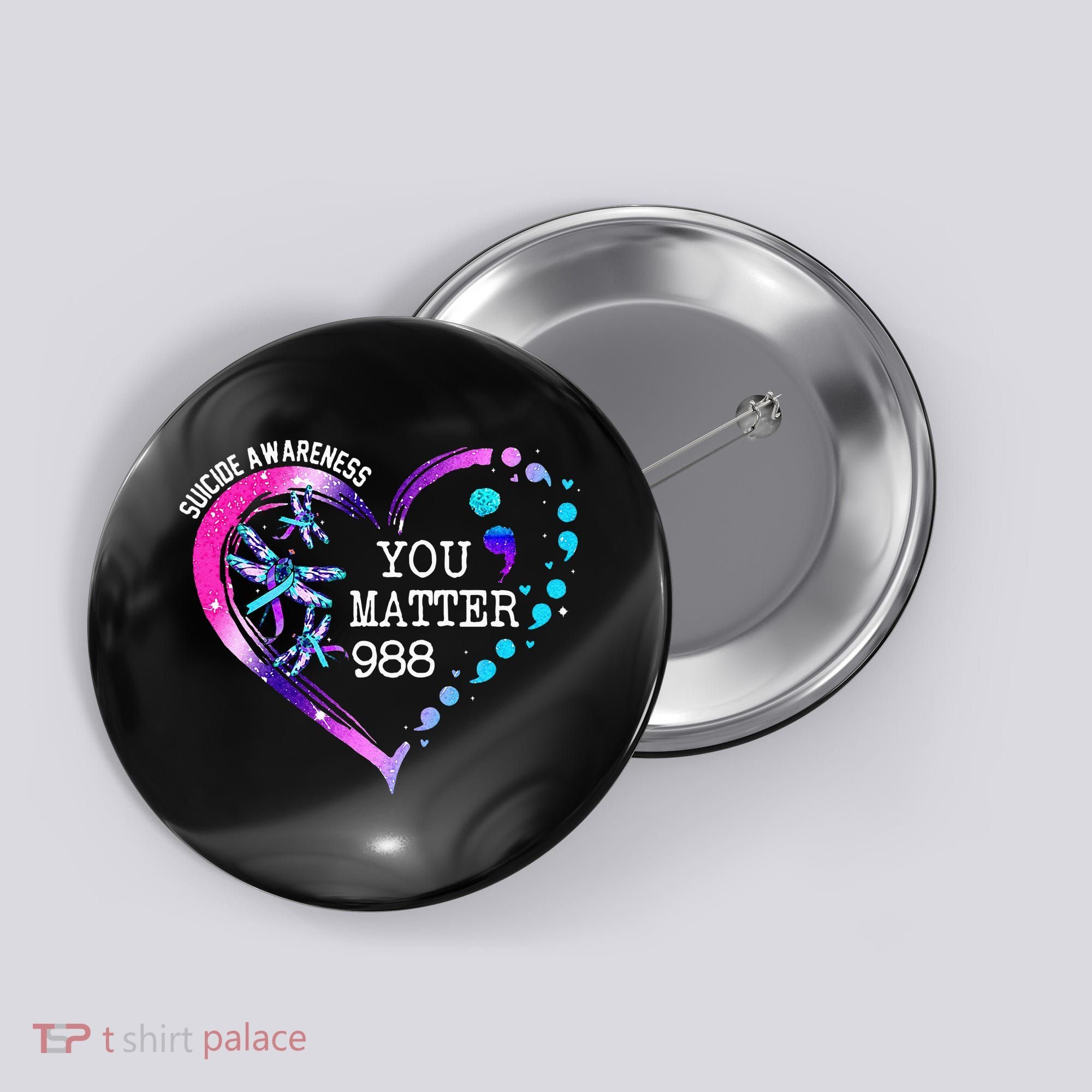 Heart You Matter 988 Suicide Prevention Awareness Dragonfly Button
