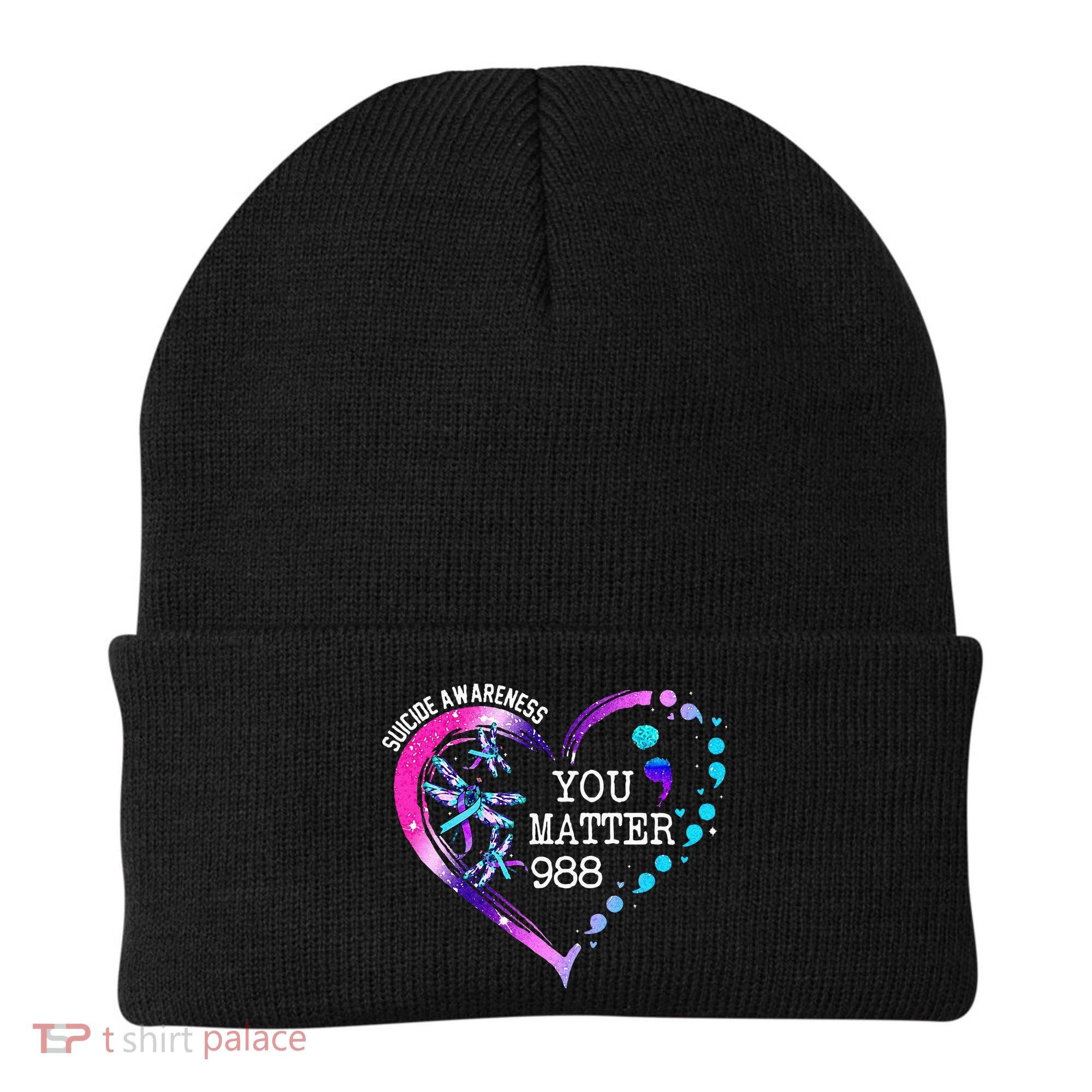 Heart You Matter 988 Suicide Prevention Awareness Dragonfly Beanie