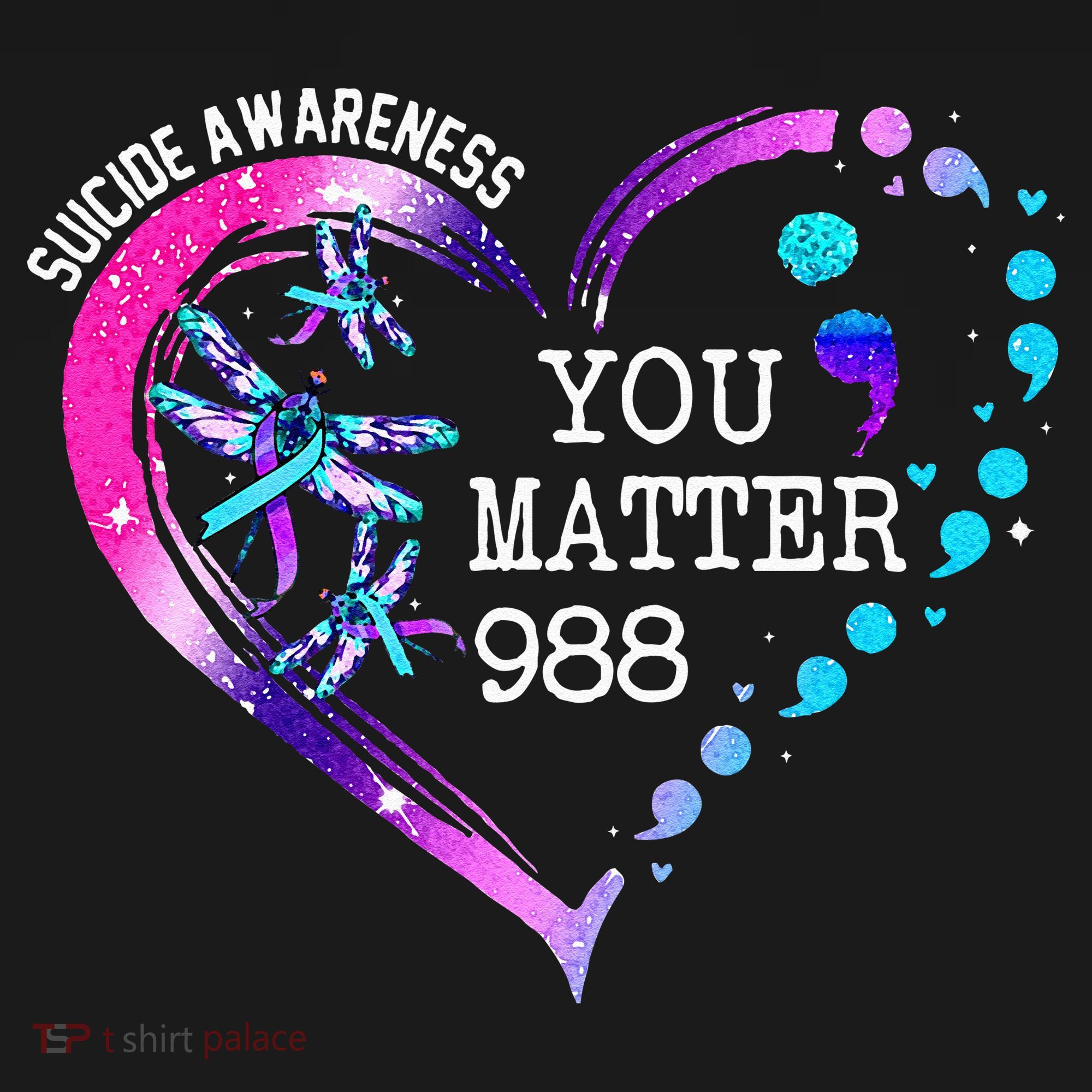 Heart You Matter 988 Suicide Prevention Awareness Dragonfly Polo