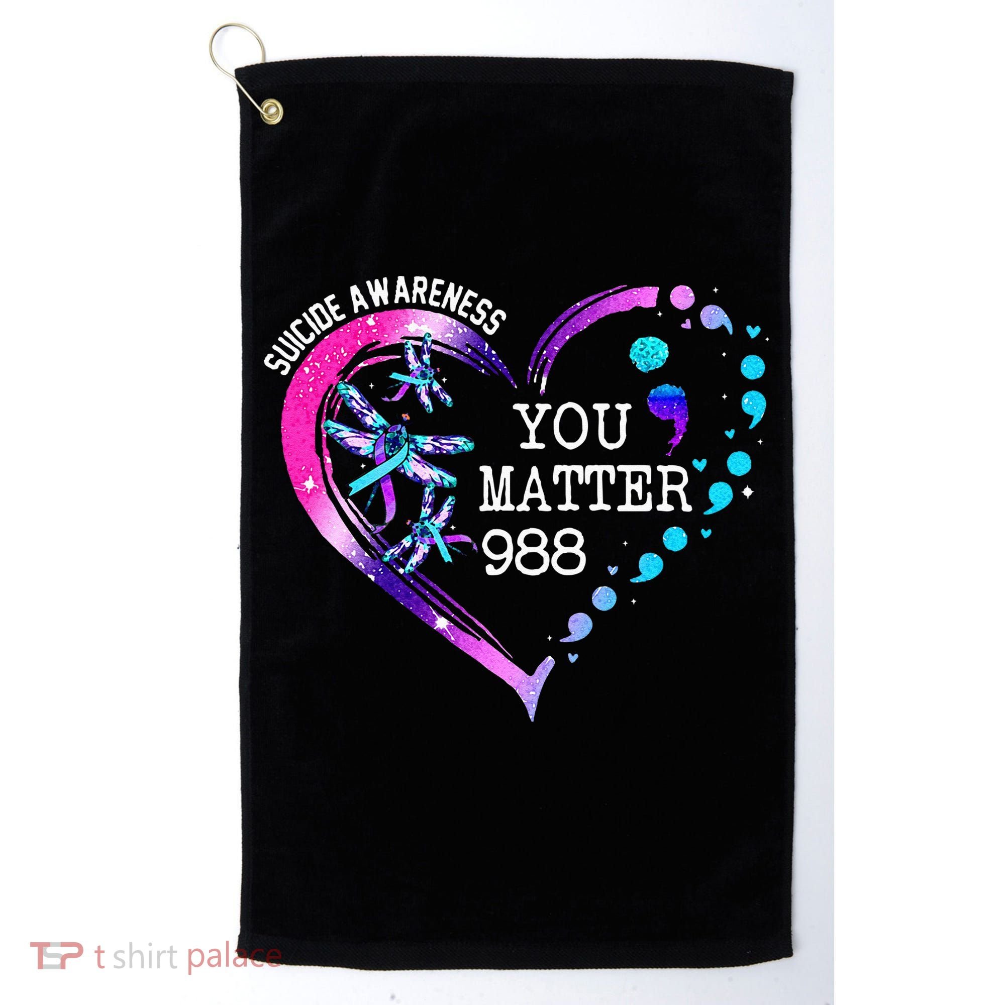 Heart You Matter 988 Suicide Prevention Awareness Dragonfly Golf Towel