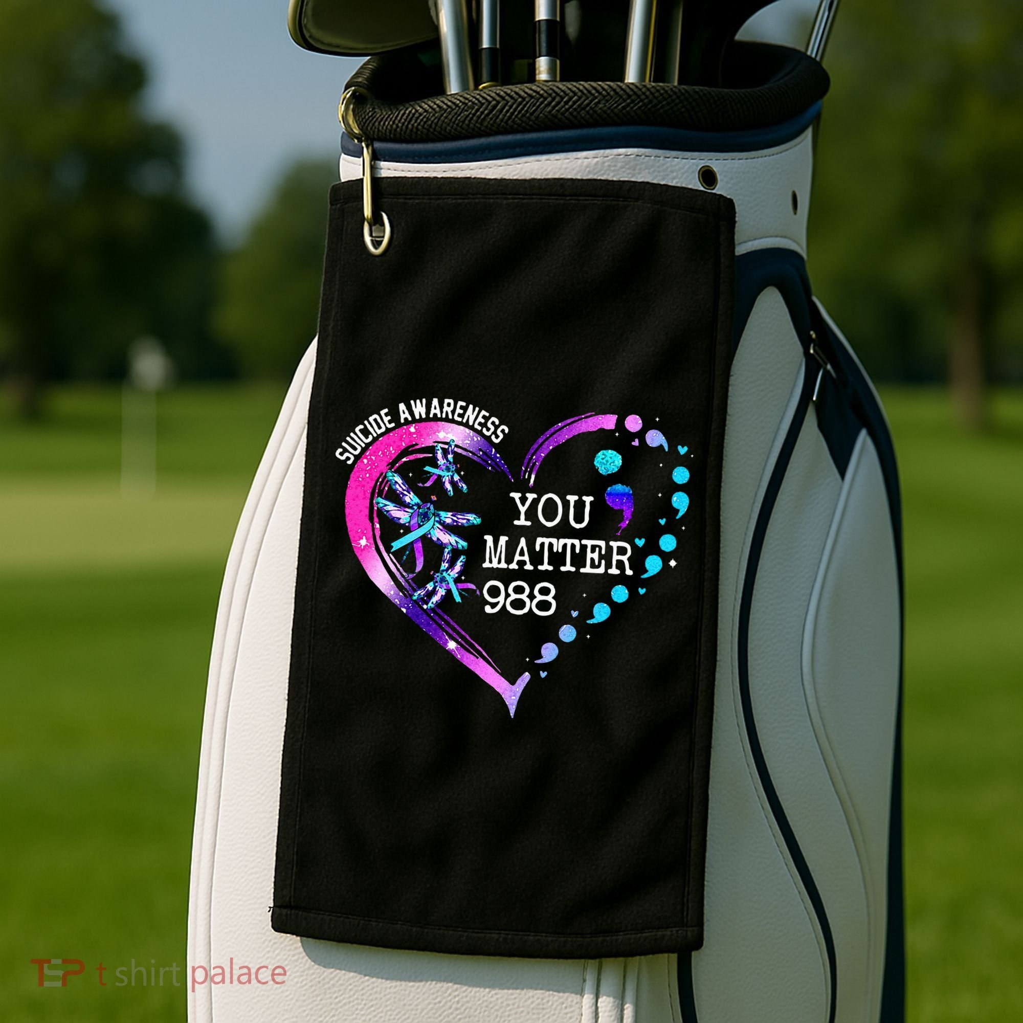 Heart You Matter 988 Suicide Prevention Awareness Dragonfly Golf Towel