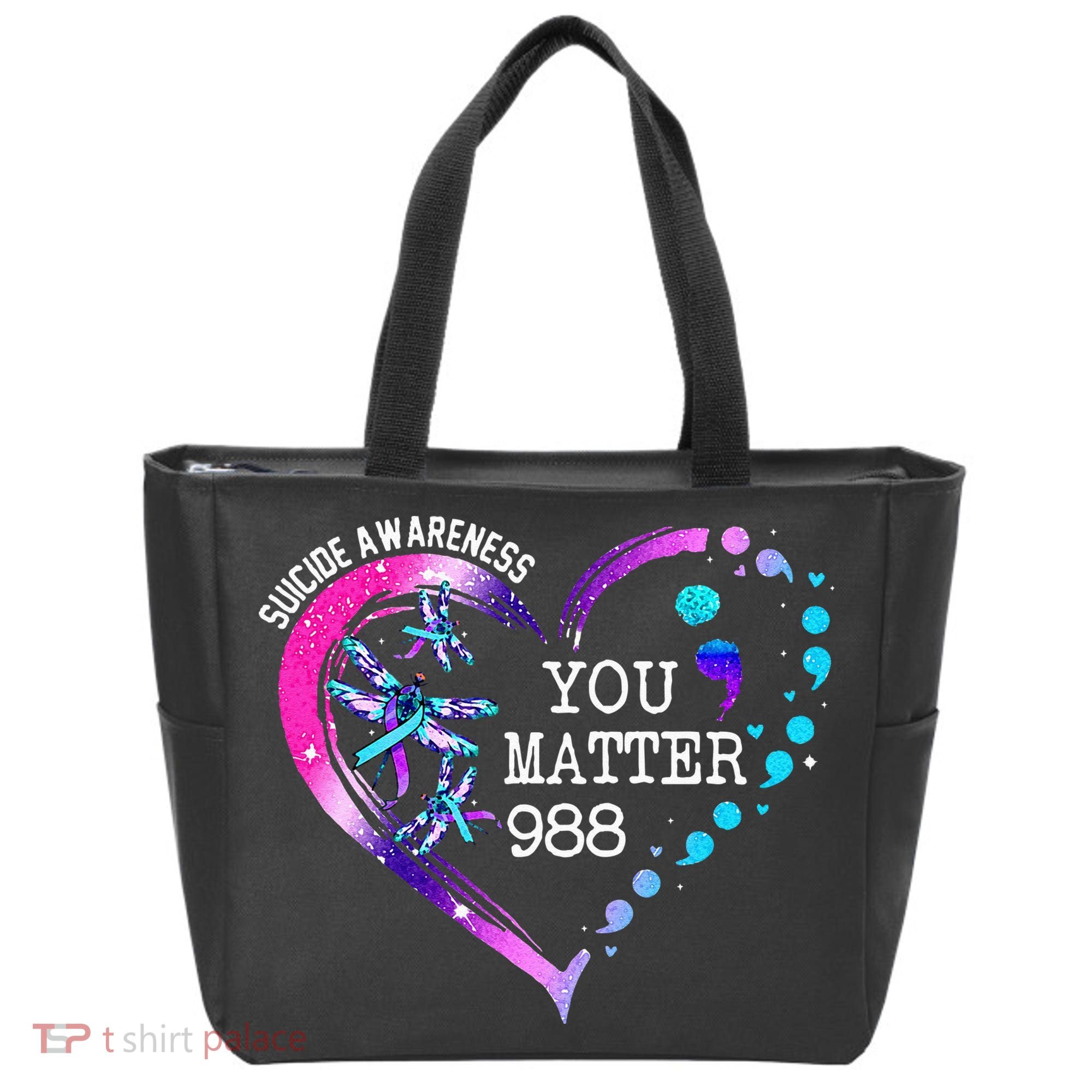 Heart You Matter 988 Suicide Prevention Awareness Dragonfly Tote Bag