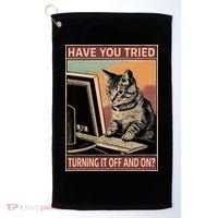 Have You Tried Turning It Off And On Tech Support Humor Cat Golf Towel thumb 0