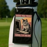 Have You Tried Turning It Off And On Tech Support Humor Cat Golf Towel thumb 2