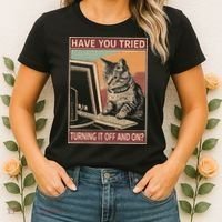 Have You Tried Turning It Off And On Tech Support Humor Cat Women's T-Shirt thumb 2