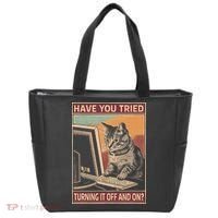 Have You Tried Turning It Off And On Tech Support Humor Cat Tote Bag thumb 0