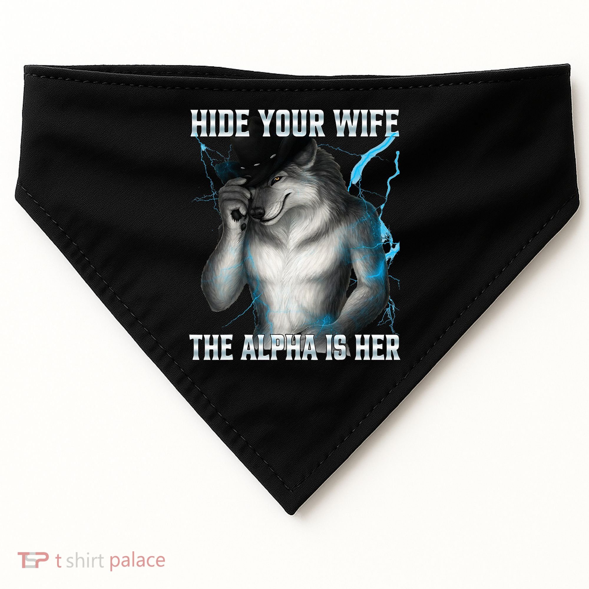 Hide Your Wife The Alpha Is Here Funny Werewolf Meme USA-Made Doggie Bandana