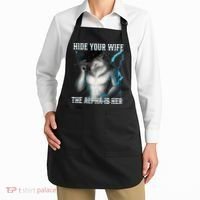 Hide Your Wife The Alpha Is Here Funny Werewolf Meme Apron thumb 2