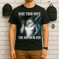 Hide Your Wife The Alpha Is Here Funny Werewolf Meme T-Shirt thumb 6