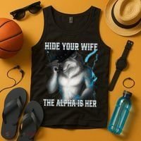 Hide Your Wife The Alpha Is Here Funny Werewolf Meme Tank Top thumb 4