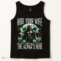Hide Your Wife The Alpha Is Here Wolf Male Werwolf Meme Tank Top thumb 2