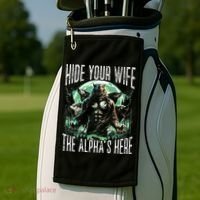 Hide Your Wife The Alpha Is Here Wolf Male Werwolf Meme Golf Towel thumb 2