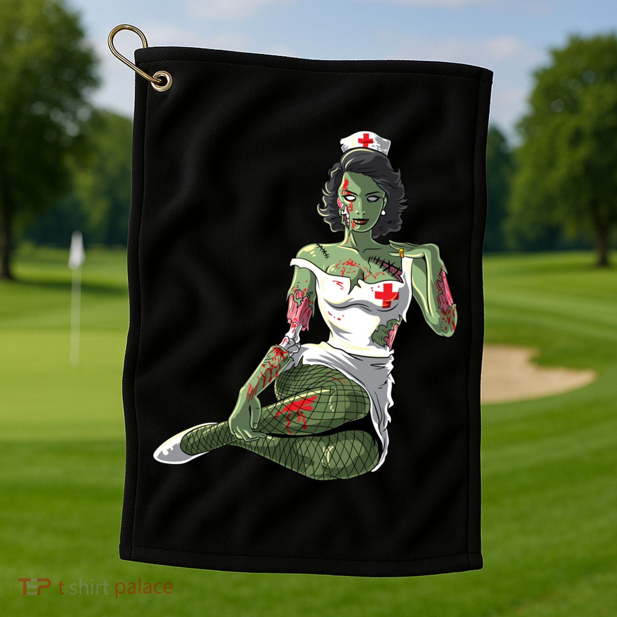 Halloween Zombie Pin Up Nurse Lady Gift Golf Towel