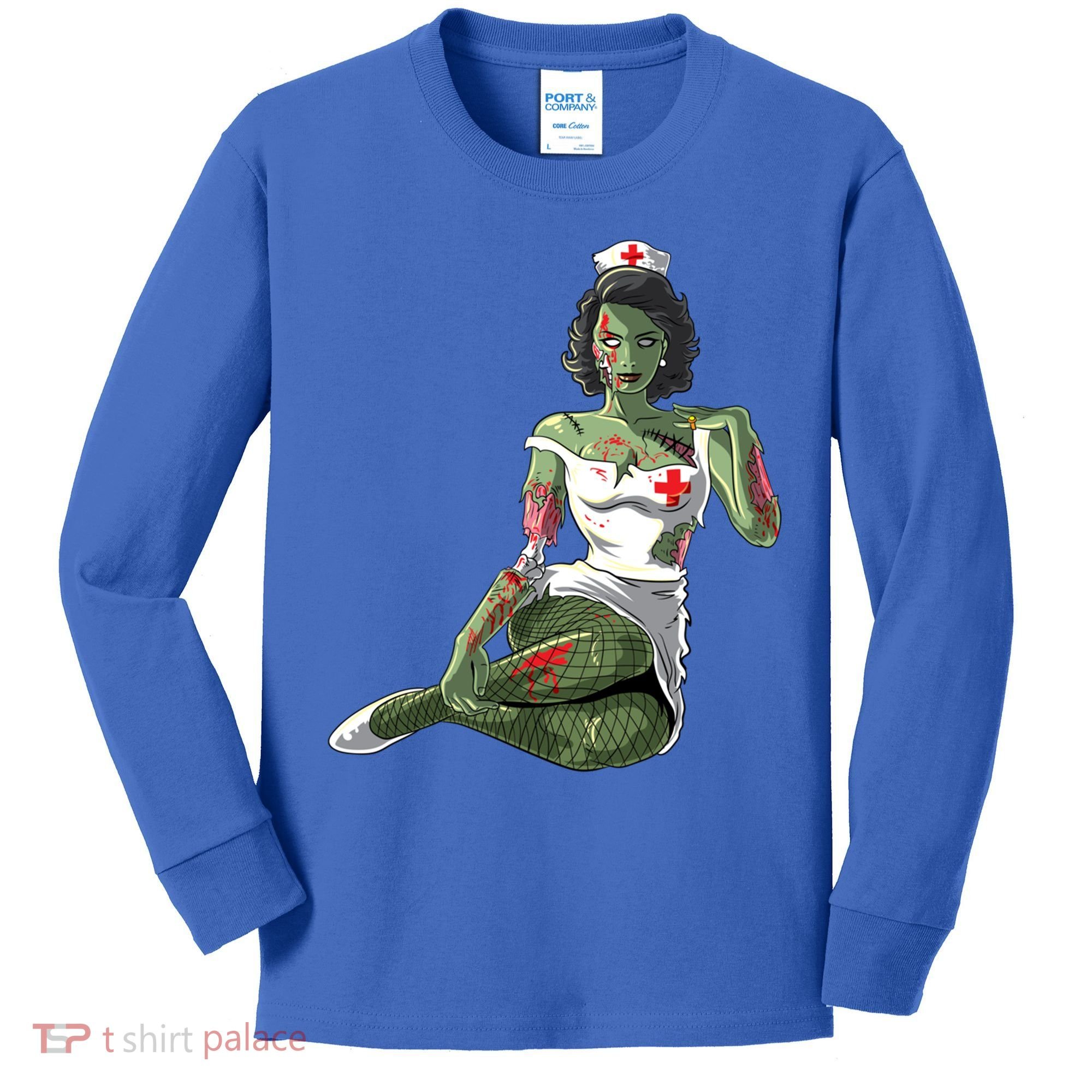 Halloween Zombie Pin Up Nurse Lady Gift Kids Long Sleeve Shirt