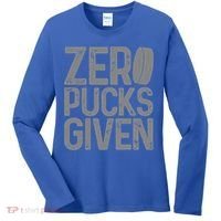 Hockey Zero Pucks Given Retro Hockey Player Goalie Women's Long Sleeve Shirt thumb 0
