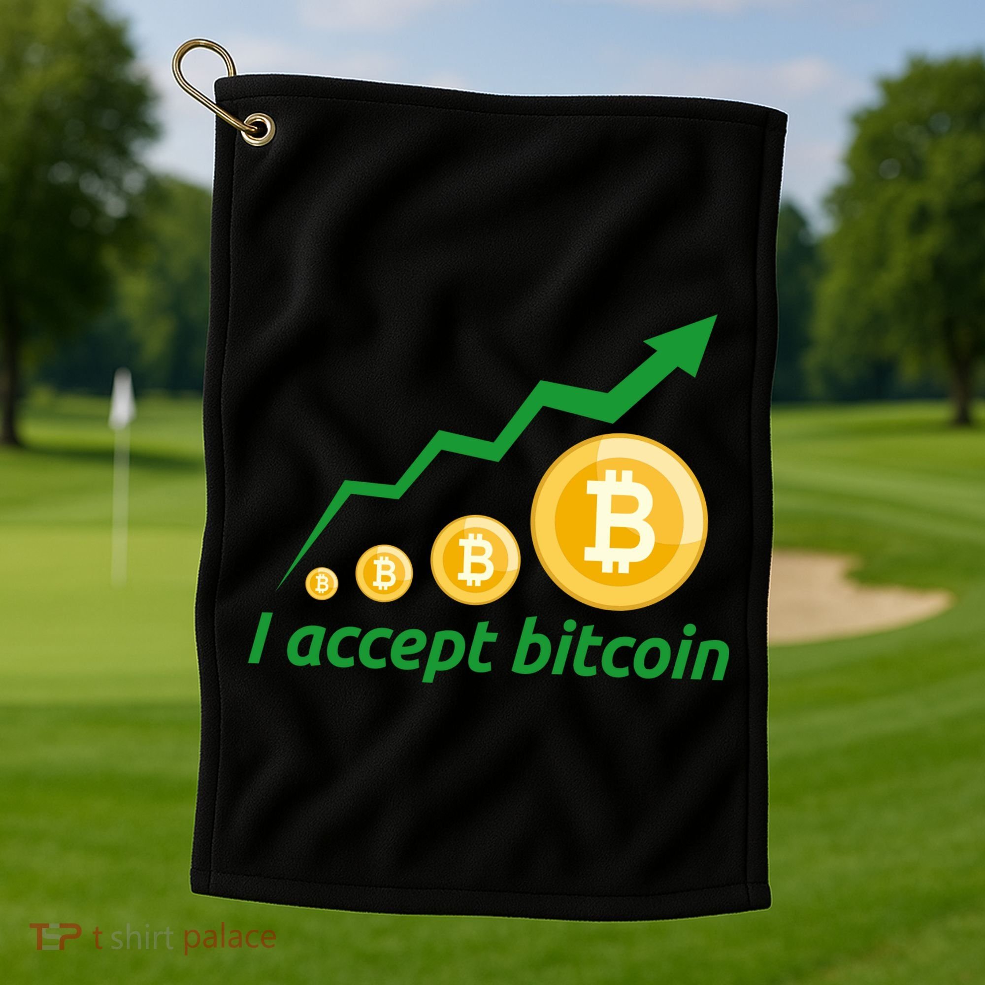I Accept Bitcoin Graph Logo Golf Towel