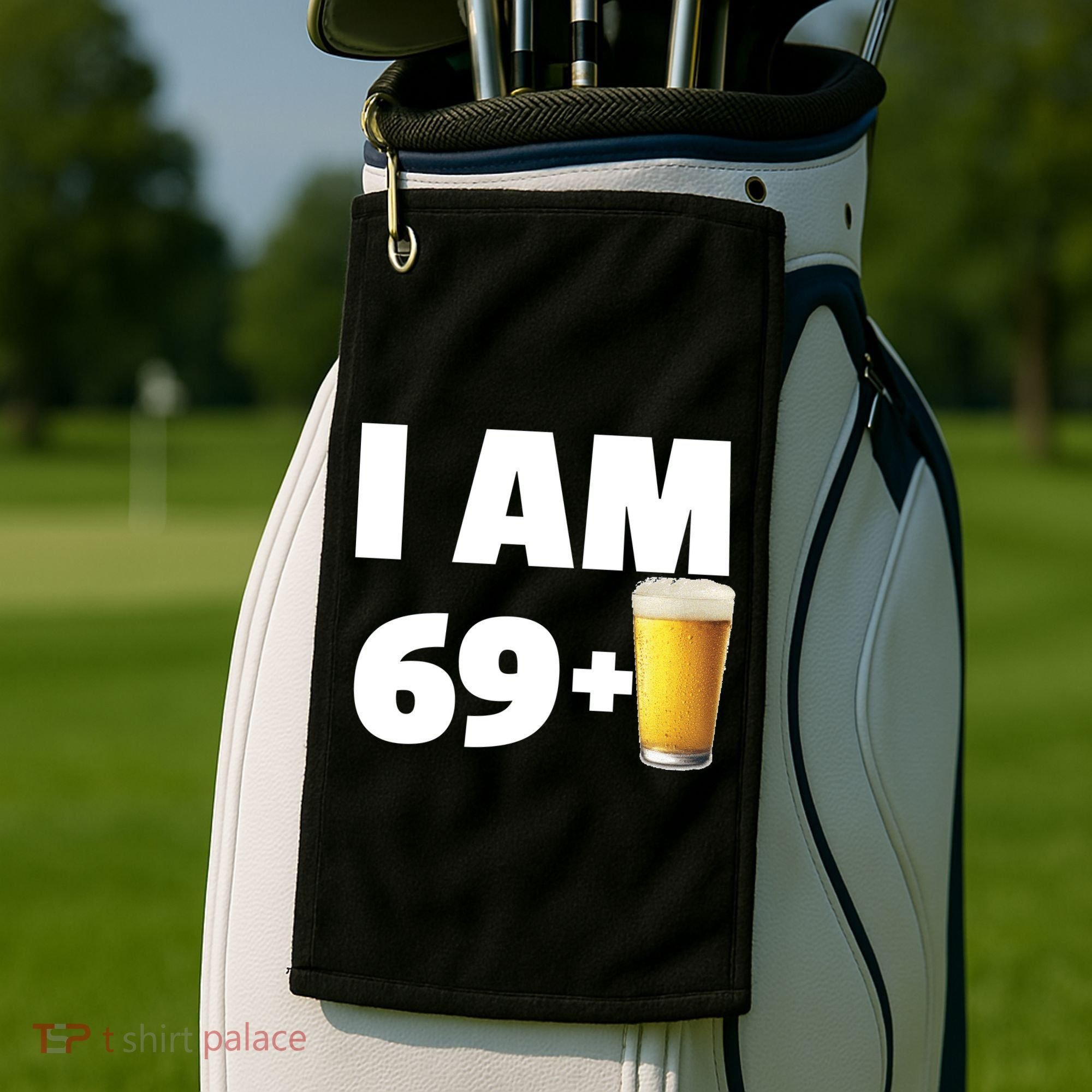 I Am 69 Plus Beer 70th Birthday Golf Towel