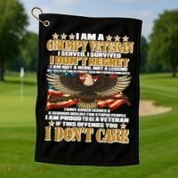 I Am A Grumpy Proud Veteran Funny Golf Towel thumb 1