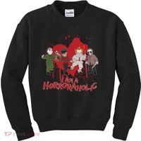 I Am A Horroraholic Funny Halloween Kids Sweatshirt thumb 0