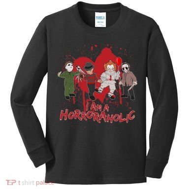 I Am A Horroraholic Funny Halloween Kids Long Sleeve Shirt