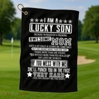 I Am A Lucky Son Funny Awesome Mom Golf Towel thumb 1