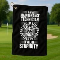 I Am A Maintenance Technician Level Of Stupidity Golf Towel thumb 1