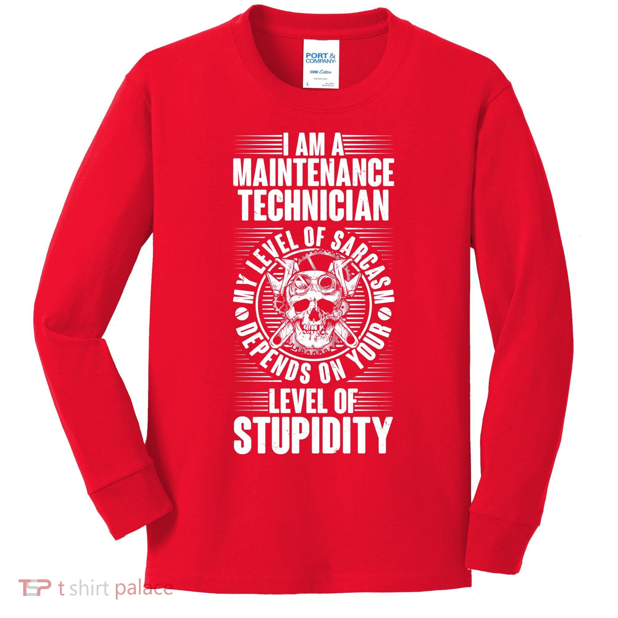I Am A Maintenance Technician Level Of Stupidity Kids Long Sleeve Shirt