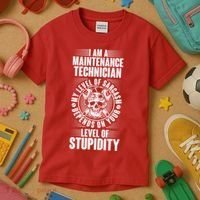 I Am A Maintenance Technician Level Of Stupidity Kids T-Shirt thumb 3