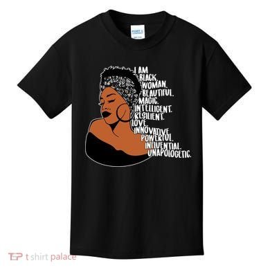 I Am A Proud Black Woman Beautiful Powerful Kids T-Shirt